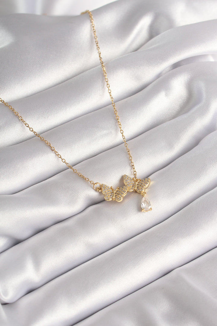 EBJ 316L Steel Gold Color Zircon Stone Butterfly Model Women's Necklace - Enfield