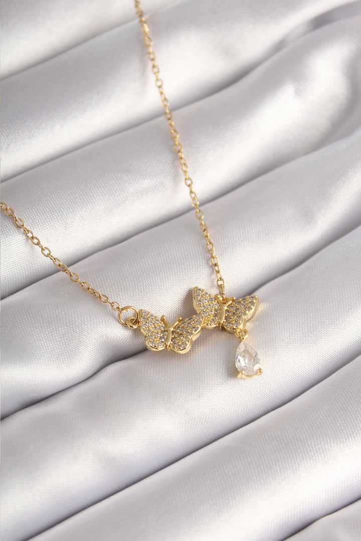 EBJ 316L Steel Gold Color Zircon Stone Butterfly Model Women's Necklace - Enfield