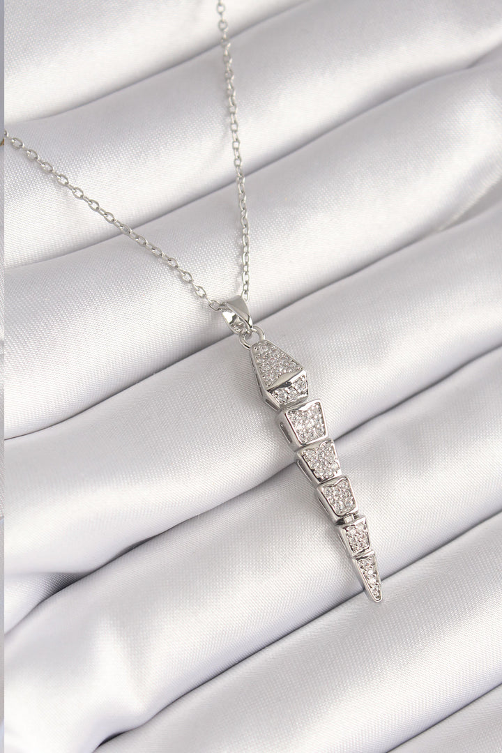 EBJ 316L Stainless Steel Silver Color Zircon Stone Dangling Snake Model Women's Necklace - Frechen