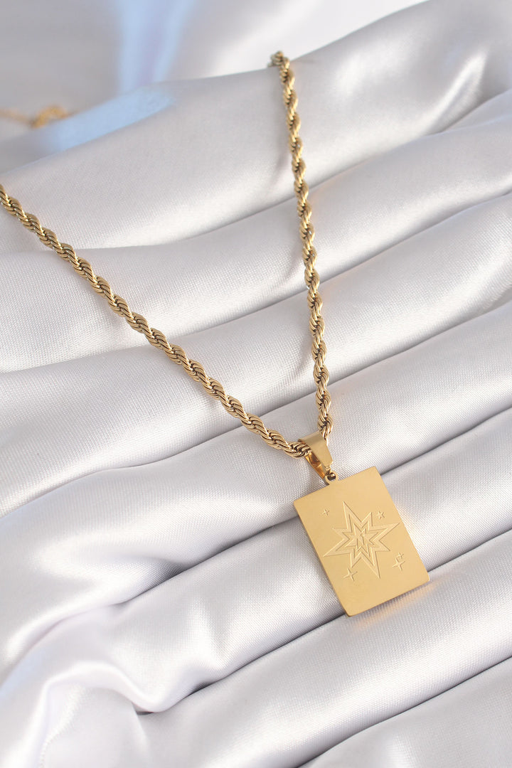 EBJ 316L Steel Gold Color Spiral Chain Pole Star Processing Plate Figure Women's Necklace - Vasto