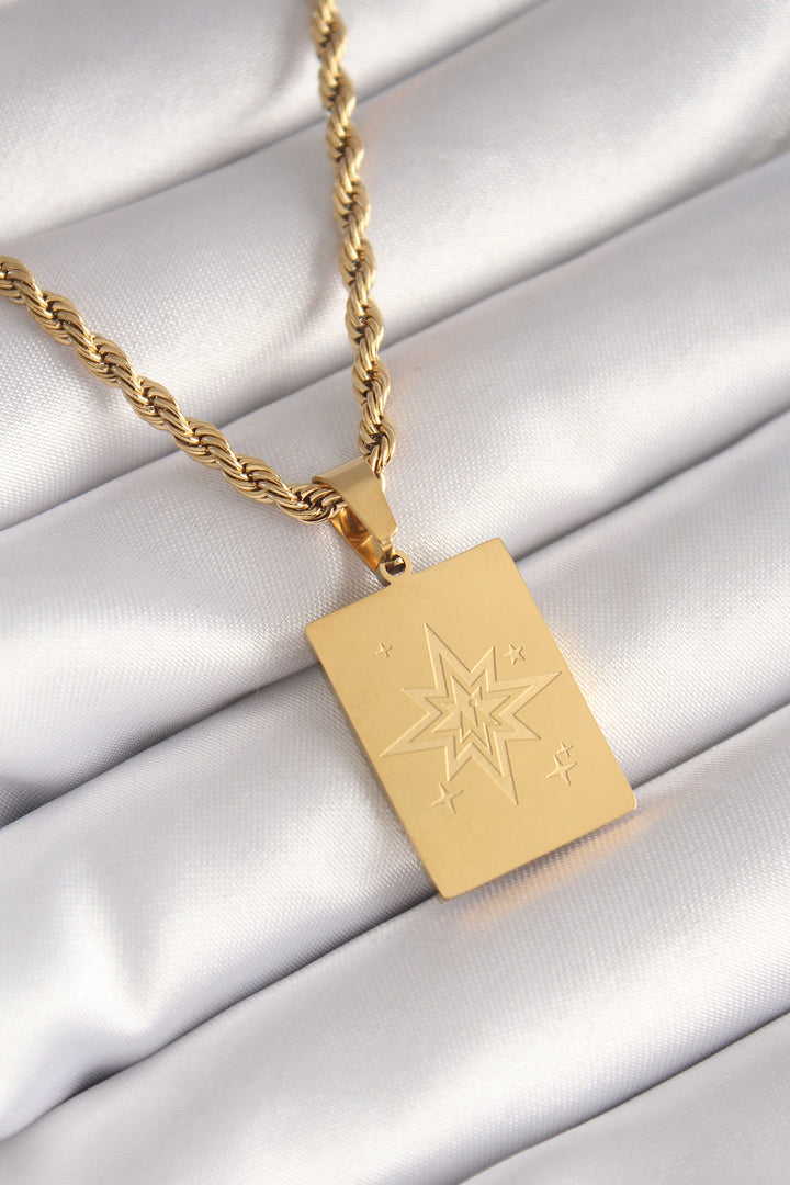 EBJ 316L Steel Gold Color Spiral Chain Pole Star Processing Plate Figure Women's Necklace - Vasto