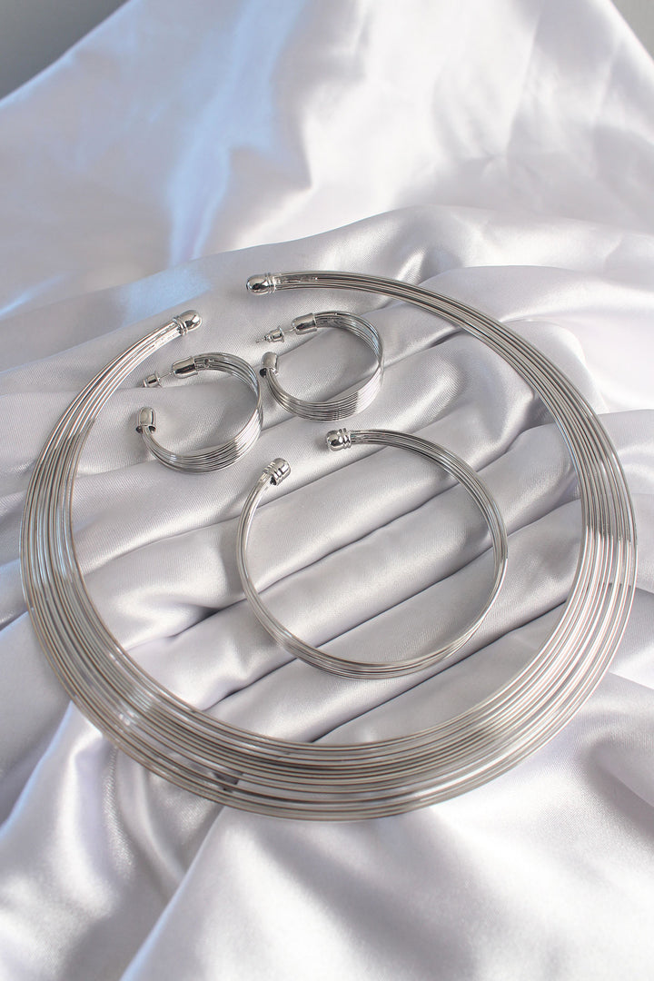 EBJ Rice Silver Color Necklace Earring Bracelet Set - Maladzyechna
