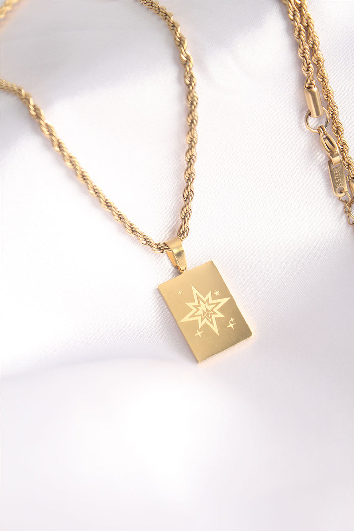 EBJ 316L Steel Gold Color Spiral Chain Pole Star Processing Plate Figure Women's Necklace - Vasto
