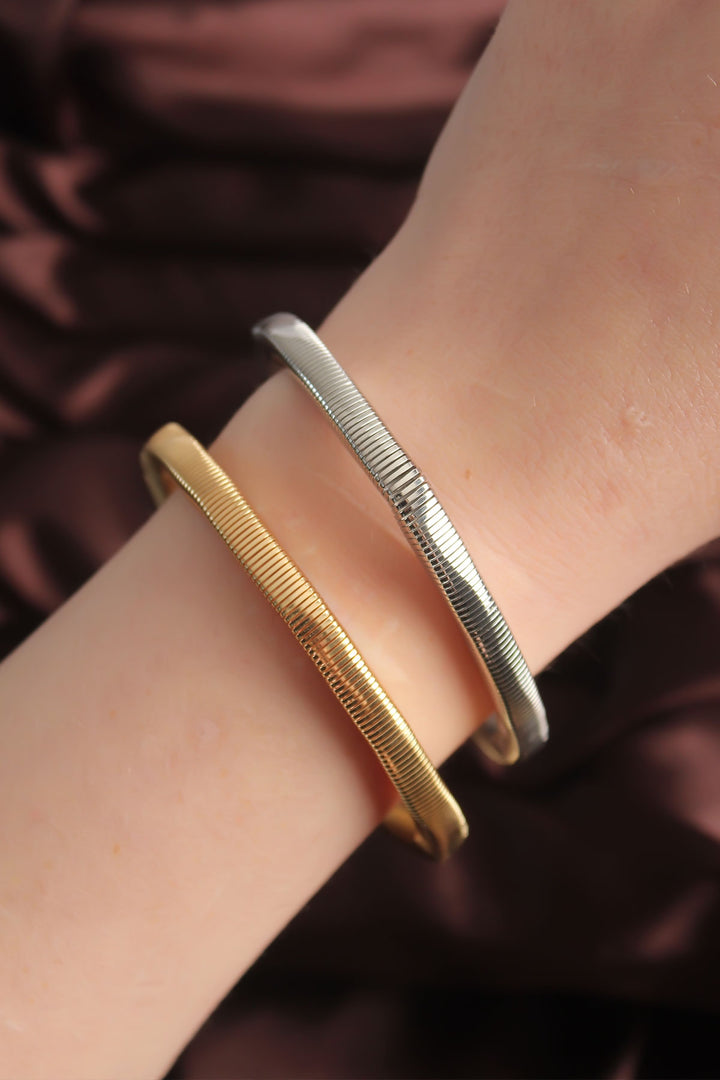 EBJ Gold and Silver Color Elastic 2-Piece Brass Bracelet - Hoover