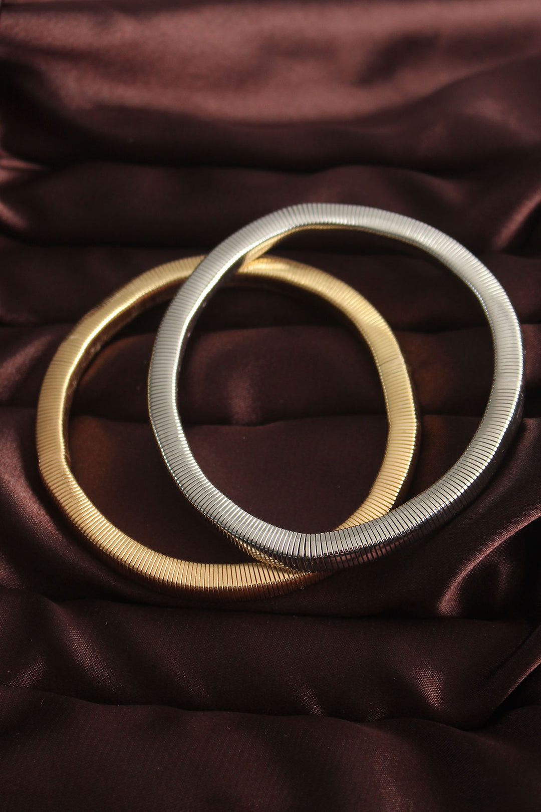 EBJ Gold and Silver Color Elastic 2-Piece Brass Bracelet - Hoover