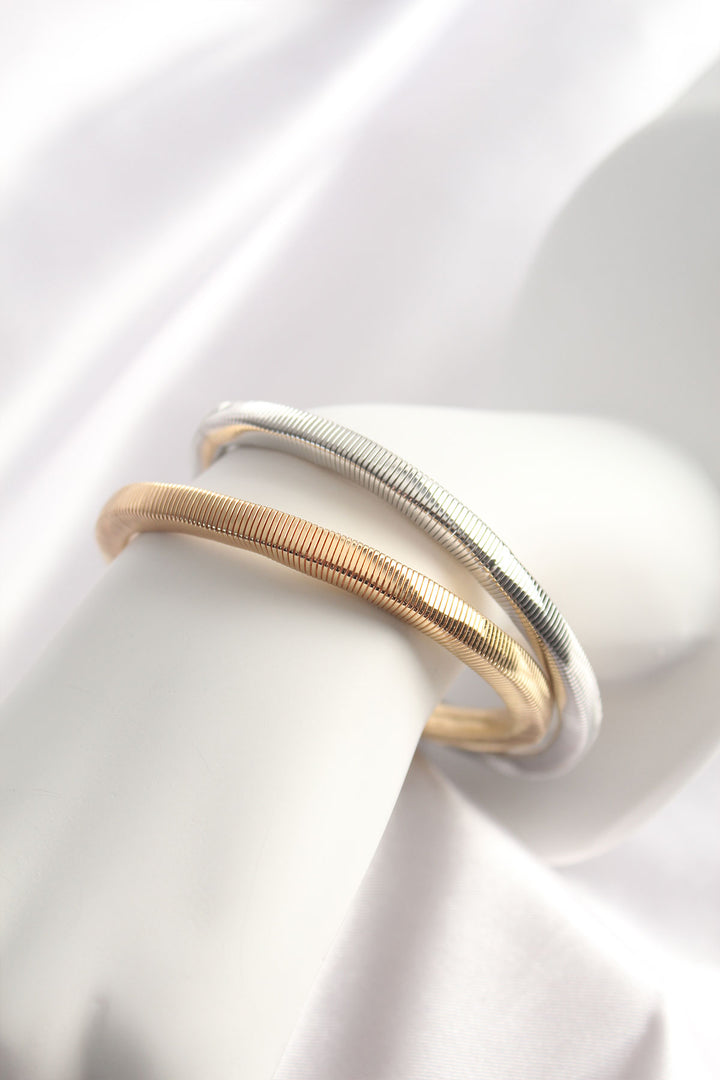 EBJ Gold and Silver Color Elastic 2-Piece Brass Bracelet - Hoover