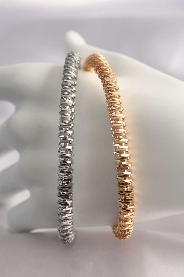 EBJ Gold and Silver Color Elastic 2-Piece Brass Textured Bracelet - Tournai