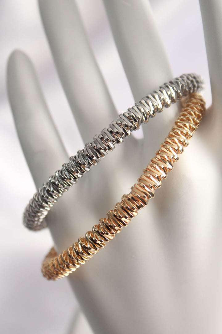EBJ Gold and Silver Color Elastic 2-Piece Brass Textured Bracelet - Tournai