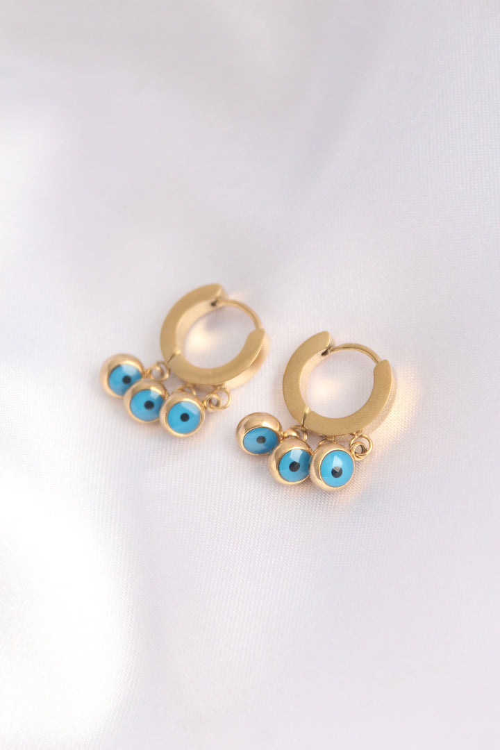 EBJ 316L Steel Gold Color Evil Eye Earrings - Temoaya