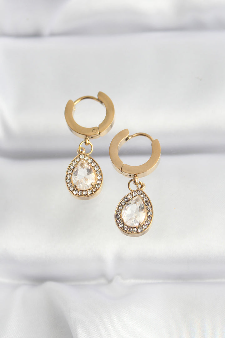 EBJ 316L Steel Gold Color Stone Drop Earrings - Tartu