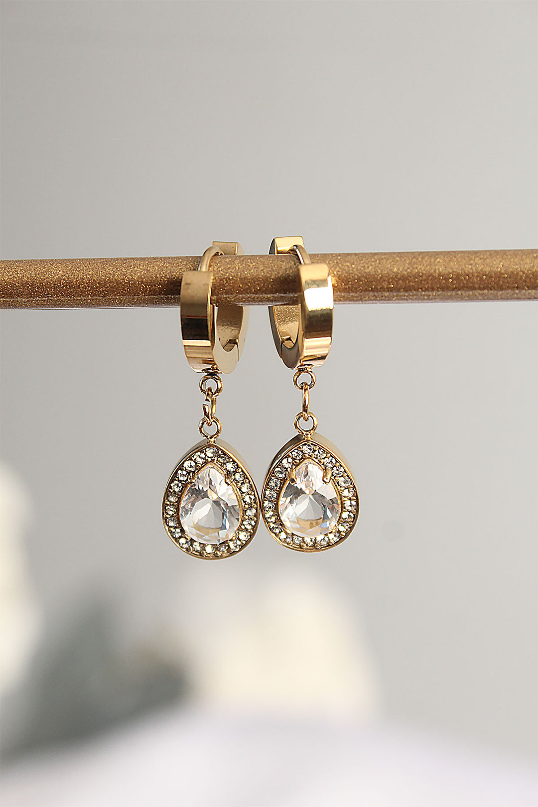 EBJ 316L Steel Gold Color Stone Drop Earrings - Tartu