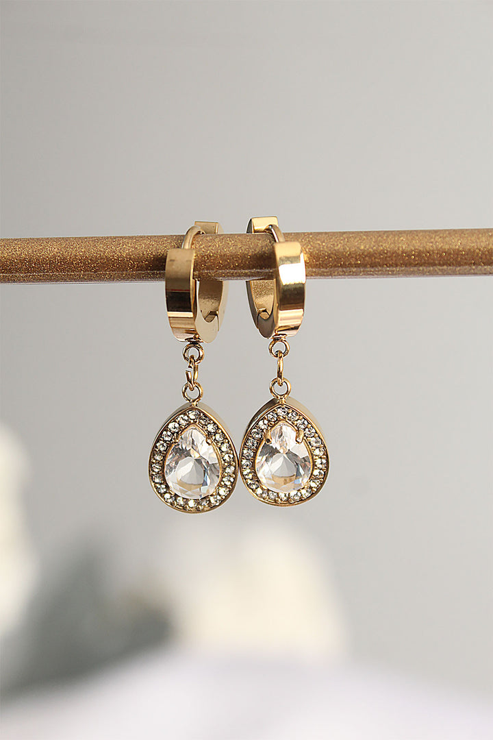 EBJ 316L Steel Gold Color Stone Drop Earrings - Tartu