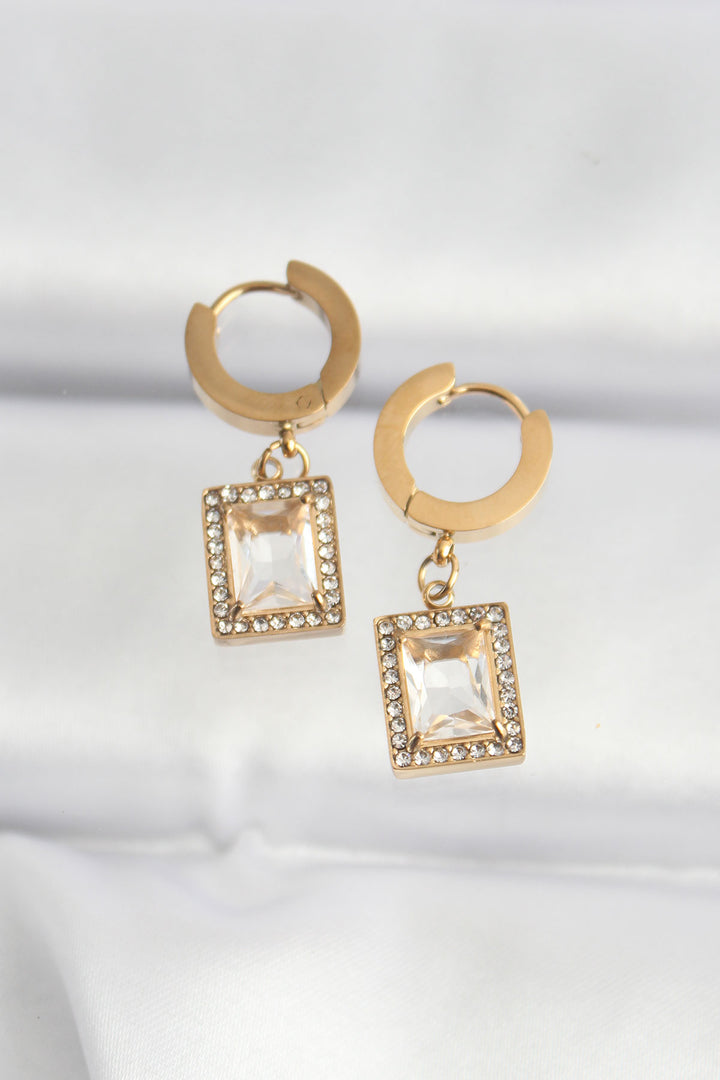 EBJ 316L Steel Gold Color Stone Rectangular Model Earring - Avilés