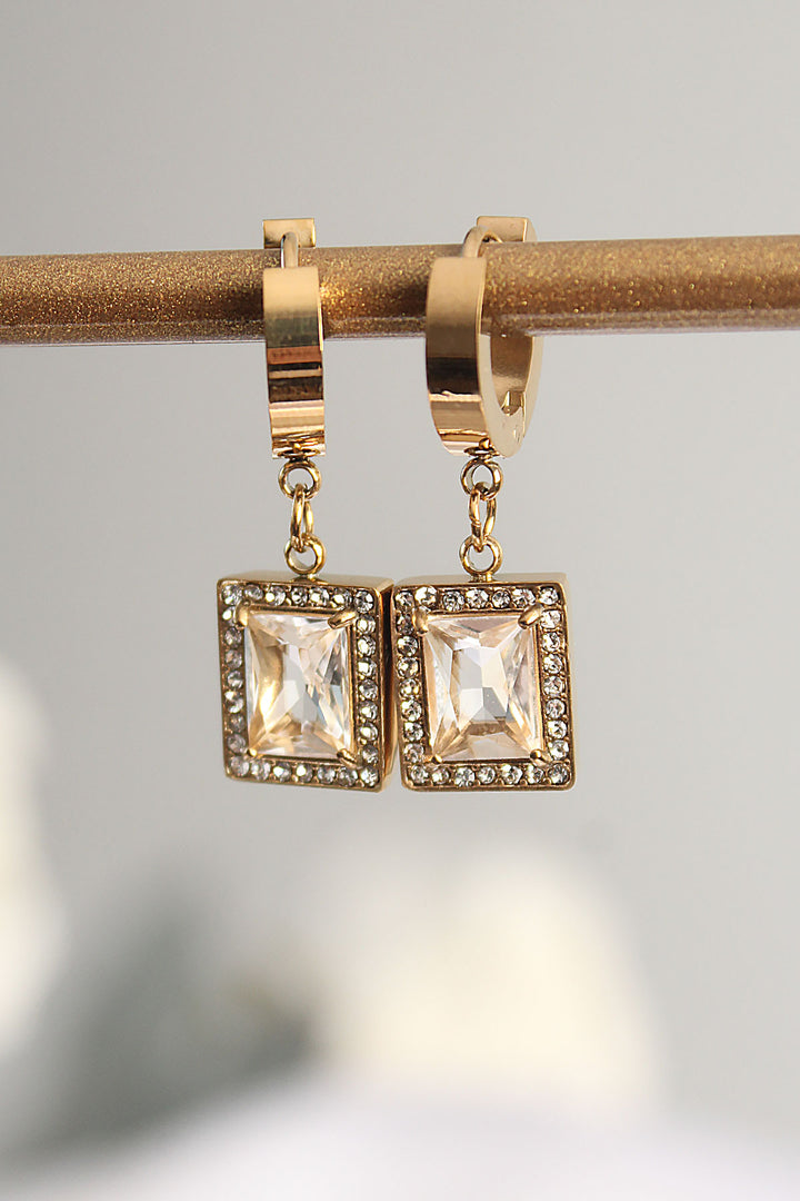 EBJ 316L Steel Gold Color Stone Rectangular Model Earring - Avilés
