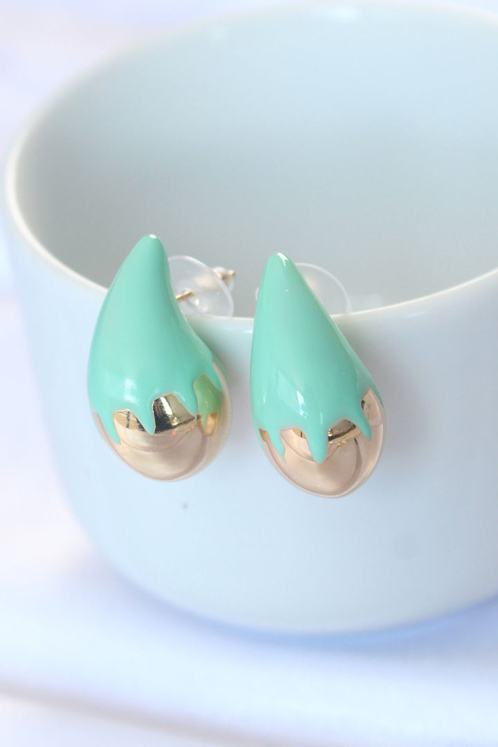 EBJ Minimal Turquoise Enamel Double Color Drop Earrings - East Brunswick