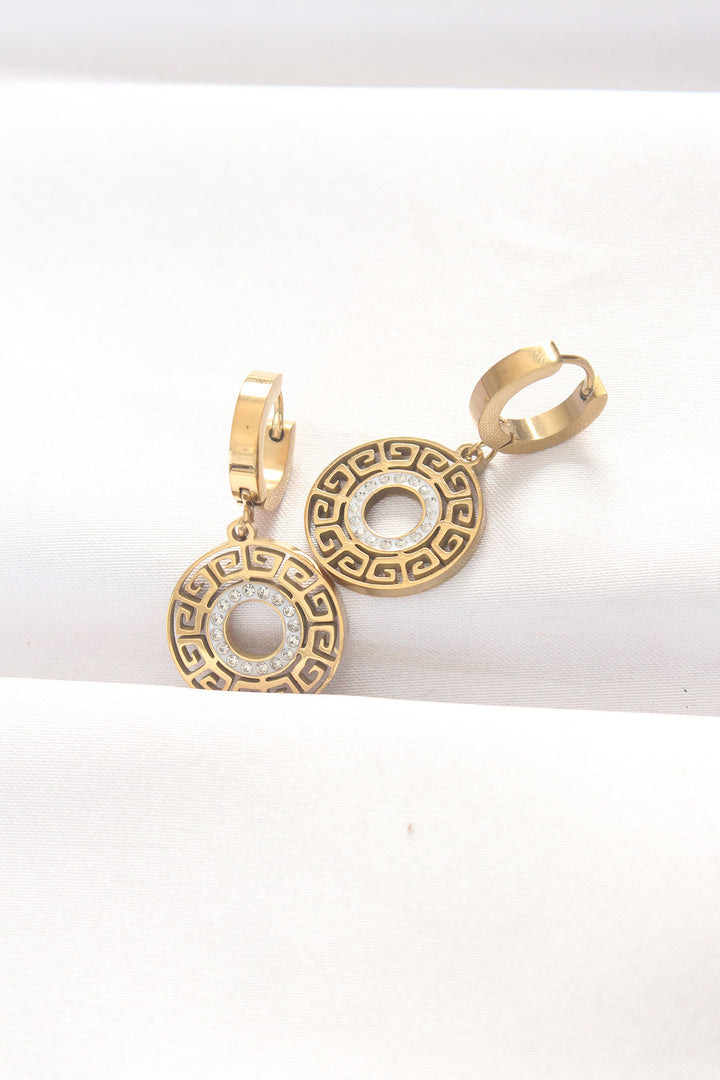 EBJ Gold Color Stone Embellished Oval Earrings - Cantù