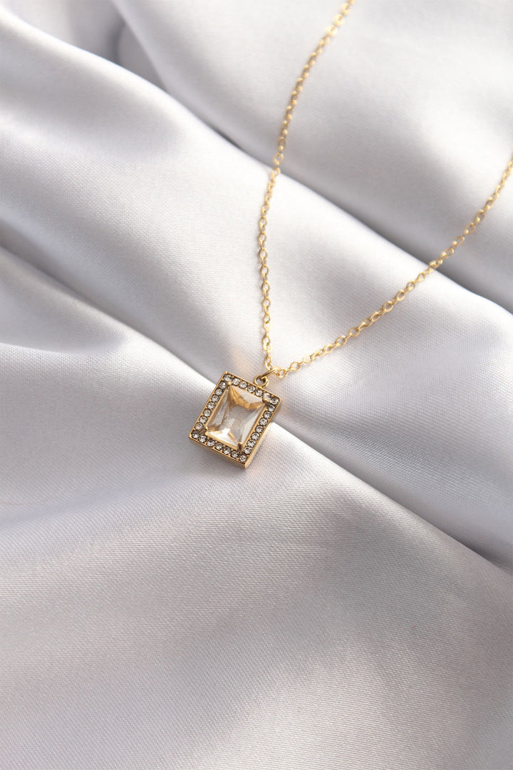 EBJ 316L Stainless Steel Stone-Set Gold Color Square Pendant - Athens