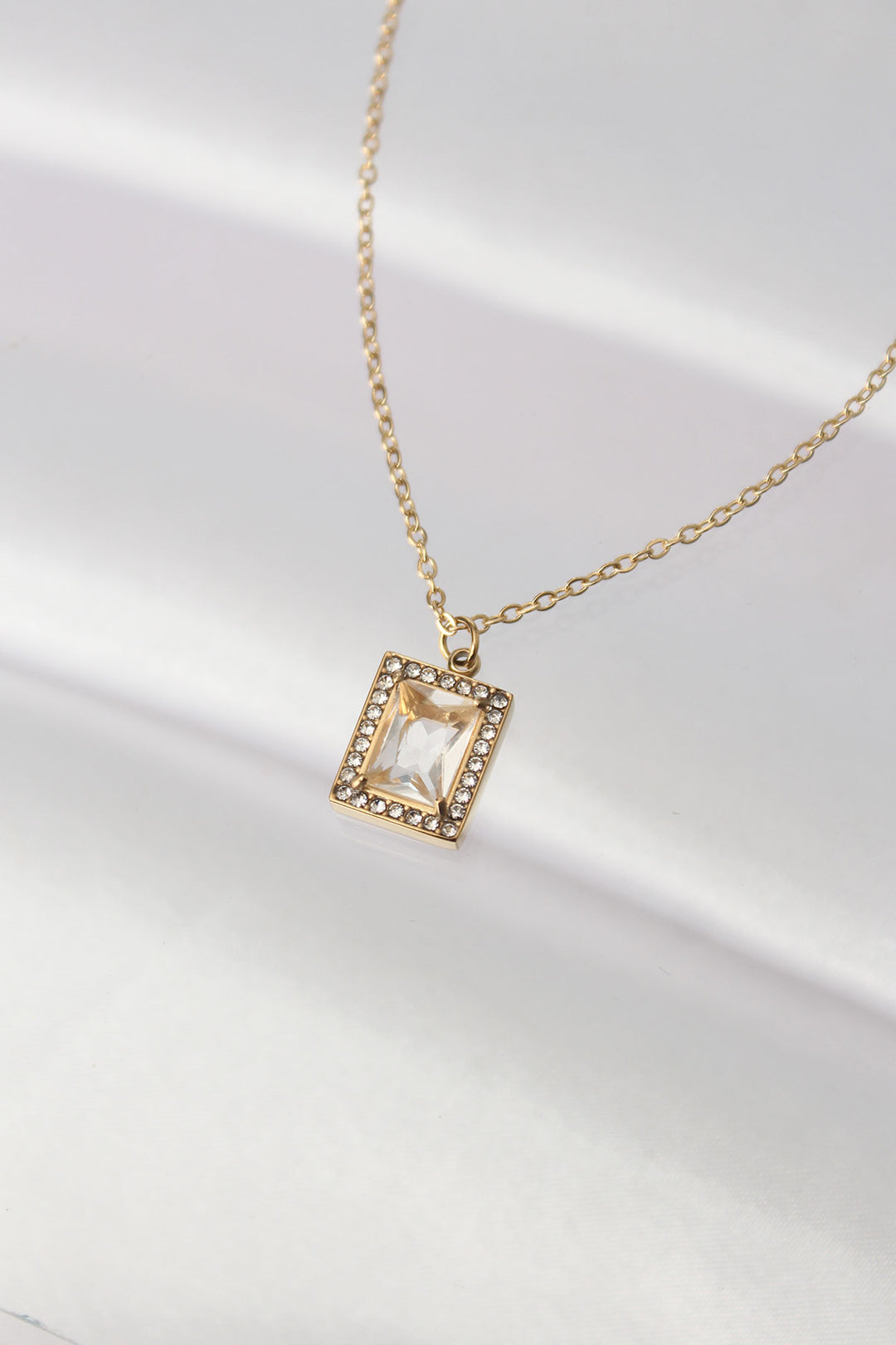 EBJ 316L Stainless Steel Stone-Set Gold Color Square Pendant - Athens