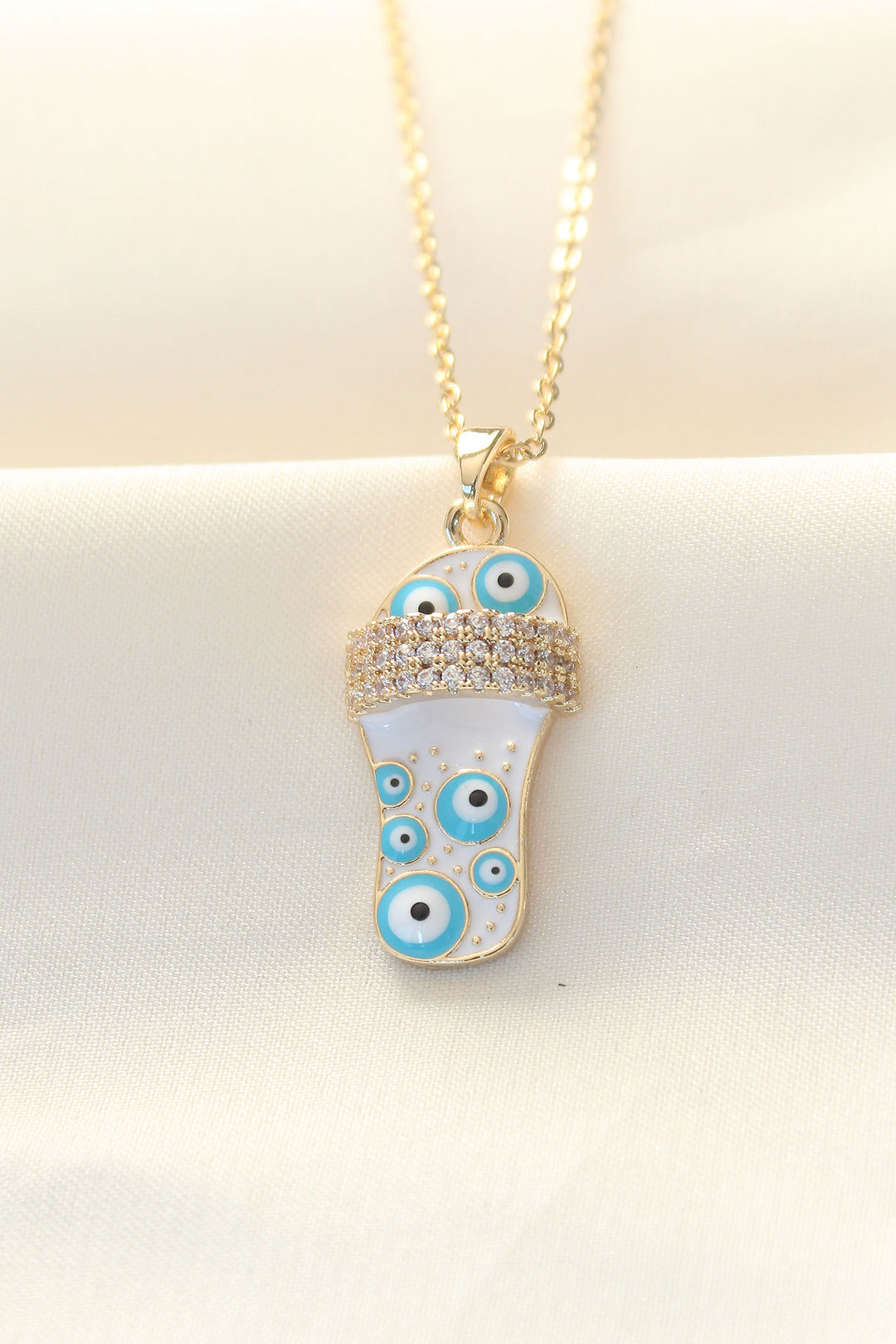 EBJ 316L Stainless Steel Chain with Zircon Stone Gold Color Evil Eye Bead Sandal Necklace - Rowland Heights