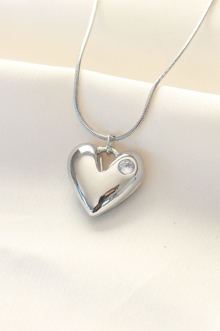 EBJ 316L Stainless Steel Silver Color Single Stone Heart Necklace - Alcorcón
