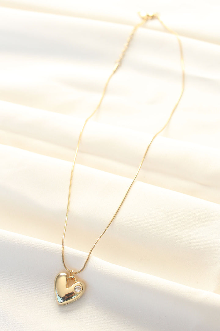 EBJ 316L Steel Gold Color Single Stone Heart Necklace - Ourém