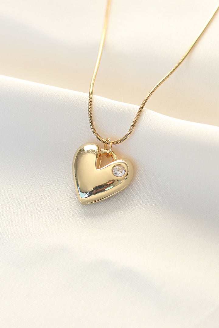 EBJ 316L Steel Gold Color Single Stone Heart Necklace - Ourém