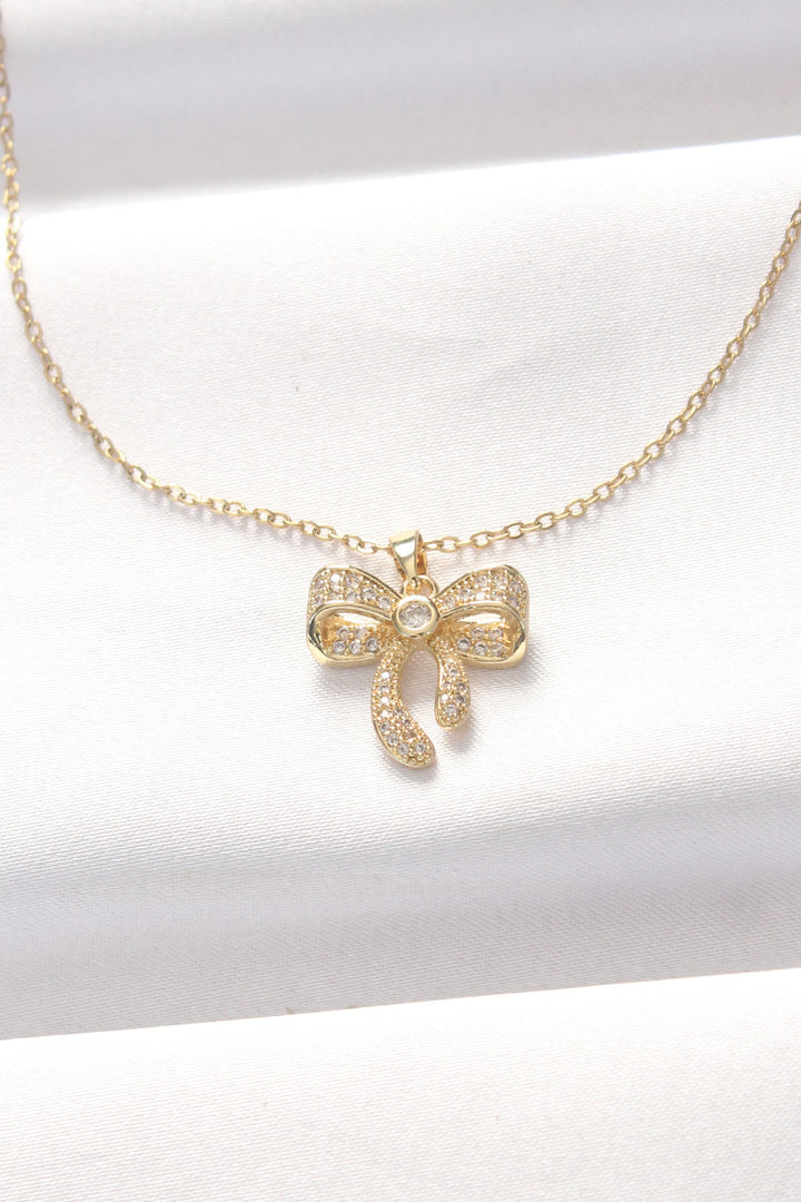 EBJ 316L Steel Gold Color Zircon Stone Bow Necklace - Lübeck