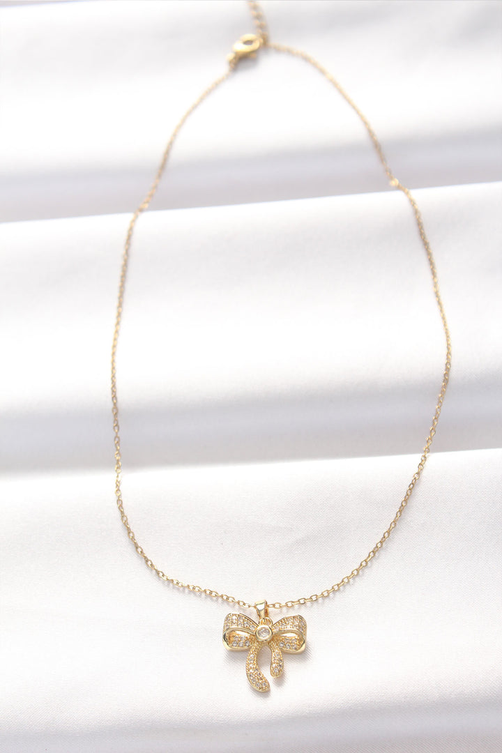 EBJ 316L Steel Gold Color Zircon Stone Bow Necklace - Lübeck