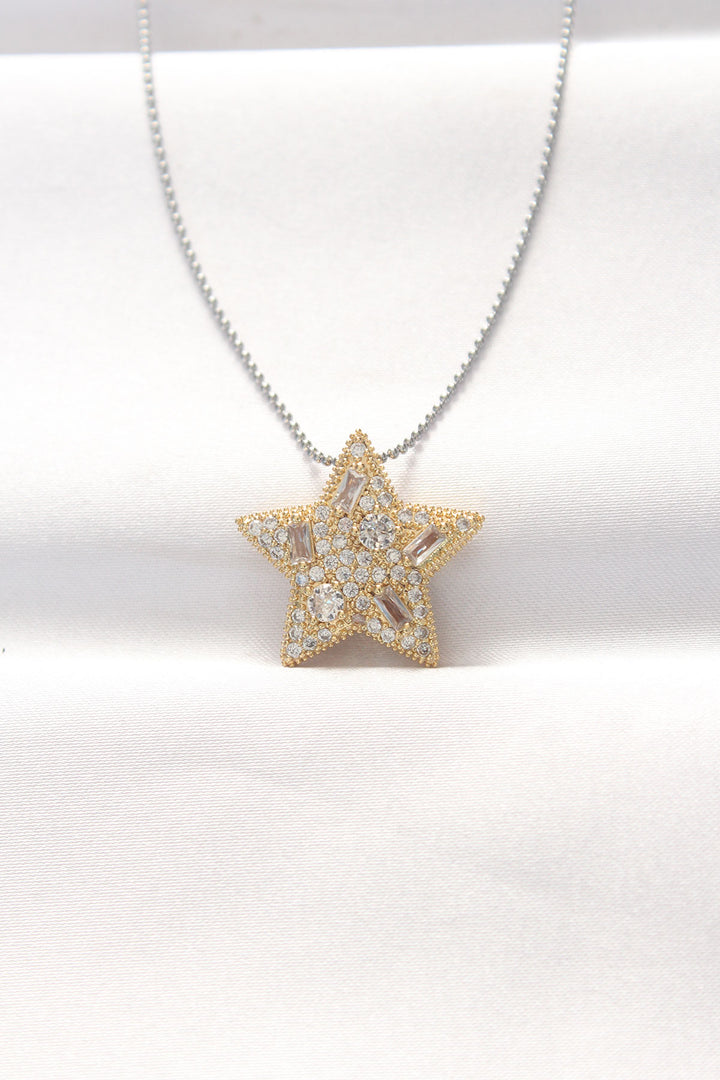 EBJ 316L Stainless Steel Two-Tone Star Necklace with Zircon Stone - Cortlandt
