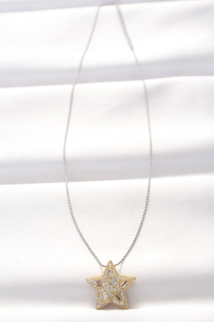 EBJ 316L Stainless Steel Two-Tone Star Necklace with Zircon Stone - Cortlandt