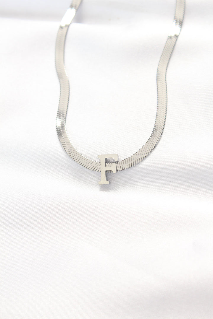EBJ 316L Steel F Letter Silver Color Italian Chain Necklace - Woodstock