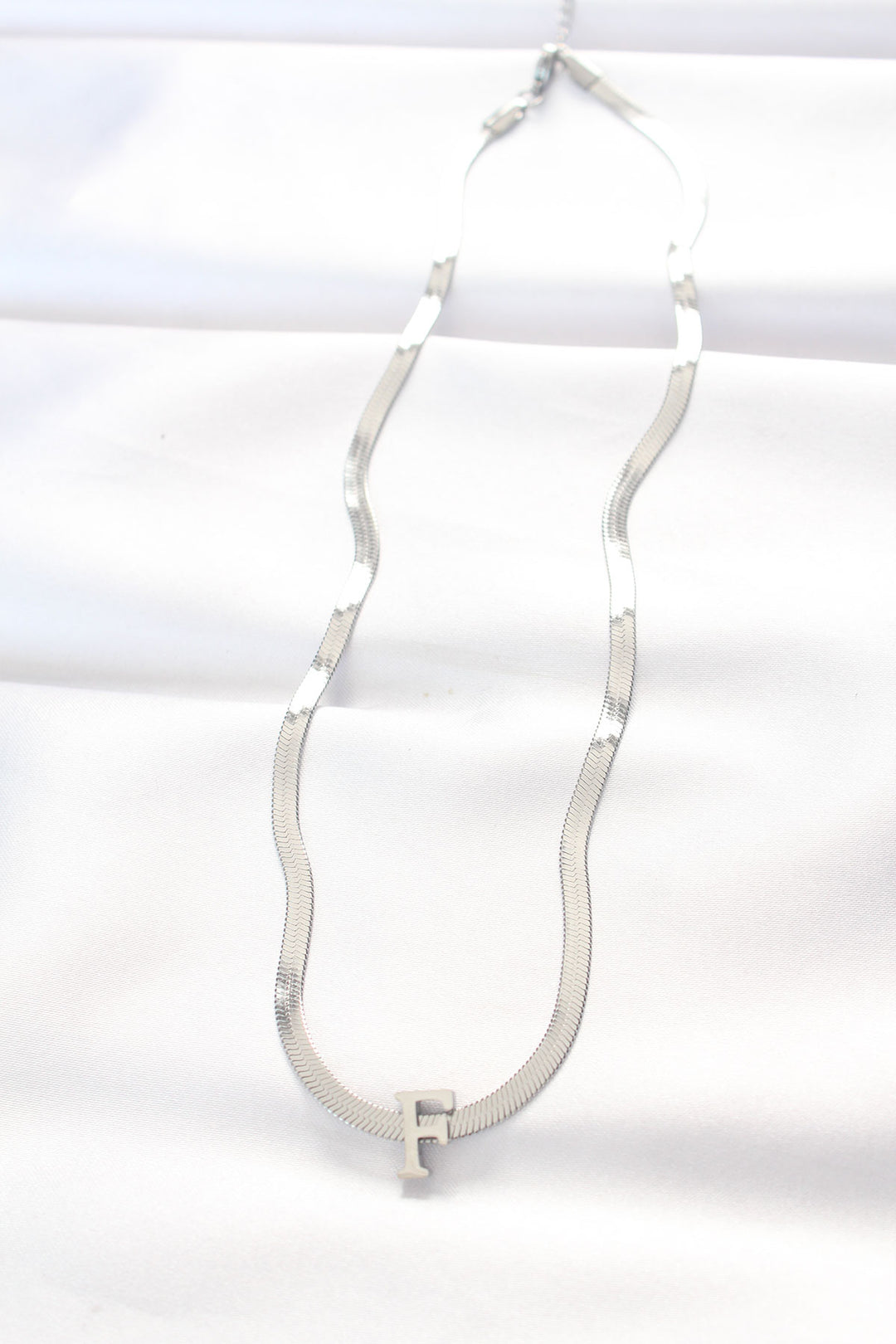 EBJ 316L Steel F Letter Silver Color Italian Chain Necklace - Woodstock
