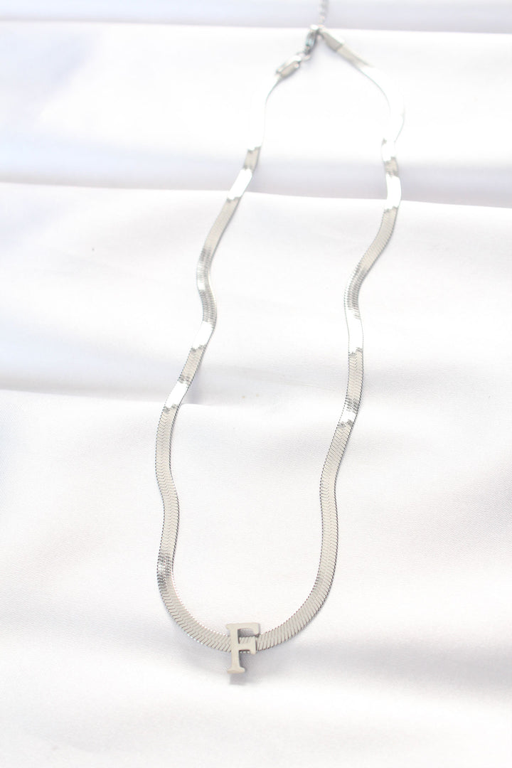 EBJ 316L Steel F Letter Silver Color Italian Chain Necklace - Woodstock