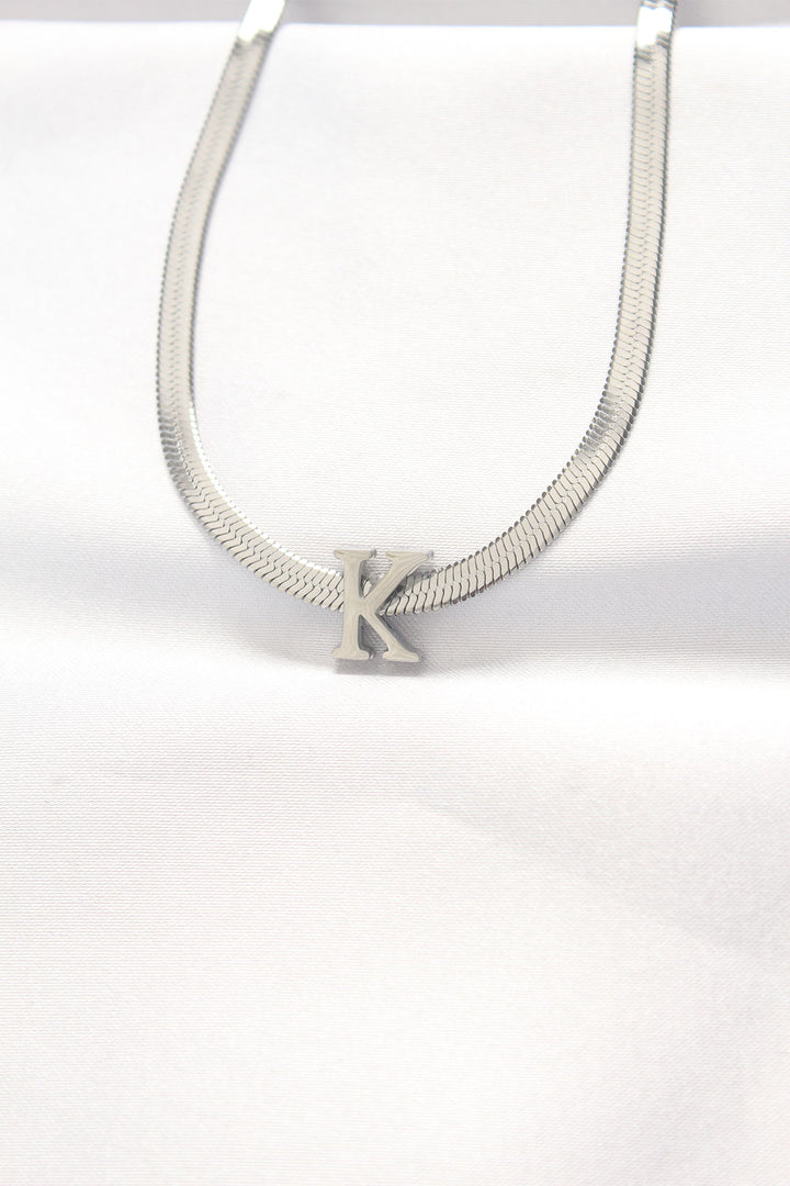 EBJ 316L Steel K Letter Silver Color Italian Chain Necklace - Chicoloapan