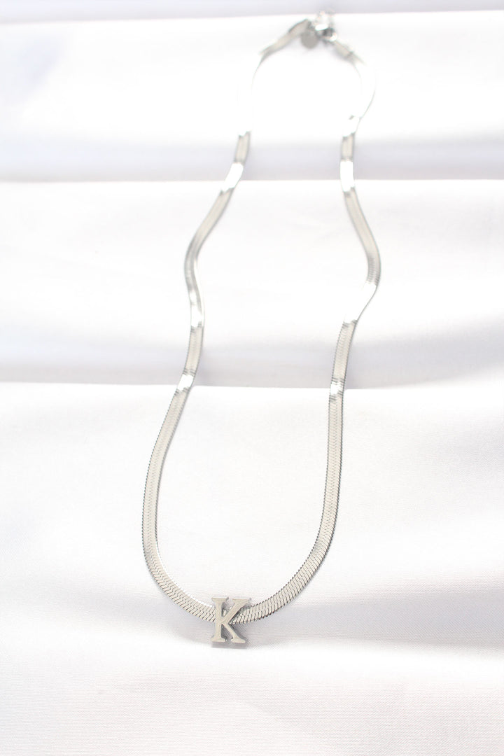 EBJ 316L Steel K Letter Silver Color Italian Chain Necklace - Chicoloapan