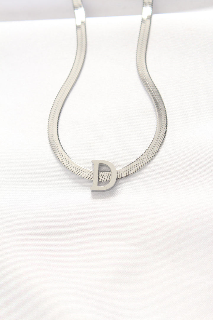 EBJ 316L Steel D Letter Silver Color Italian Chain Necklace - Metz
