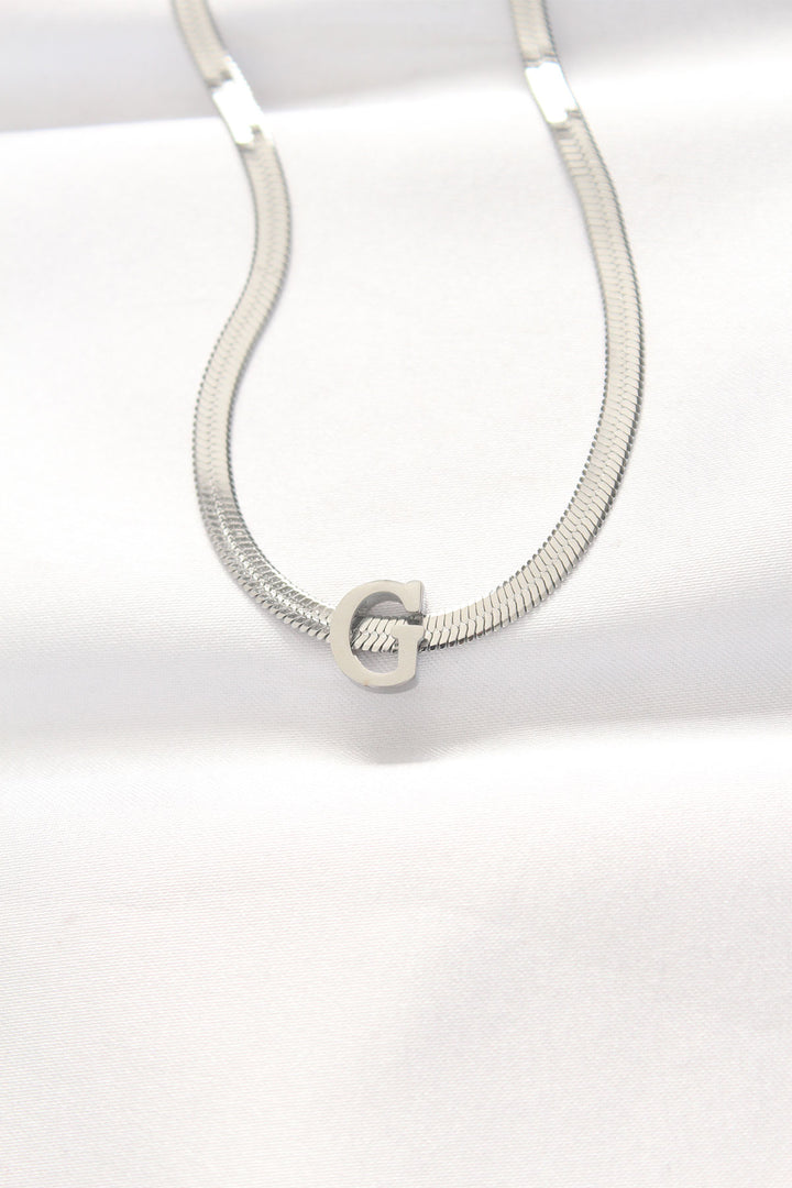 EBJ 316L Steel G Letter Silver Color Italian Chain Necklace - Modena