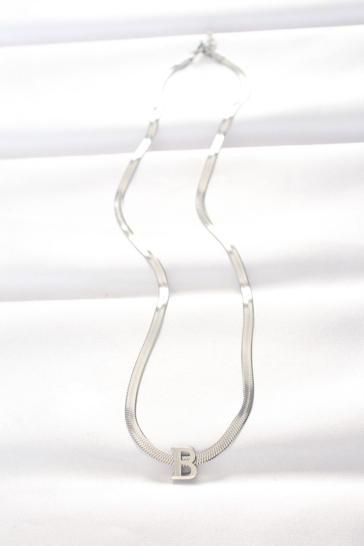 EBJ 316L Steel B Letter Silver Color Italian Chain Necklace - Nelson