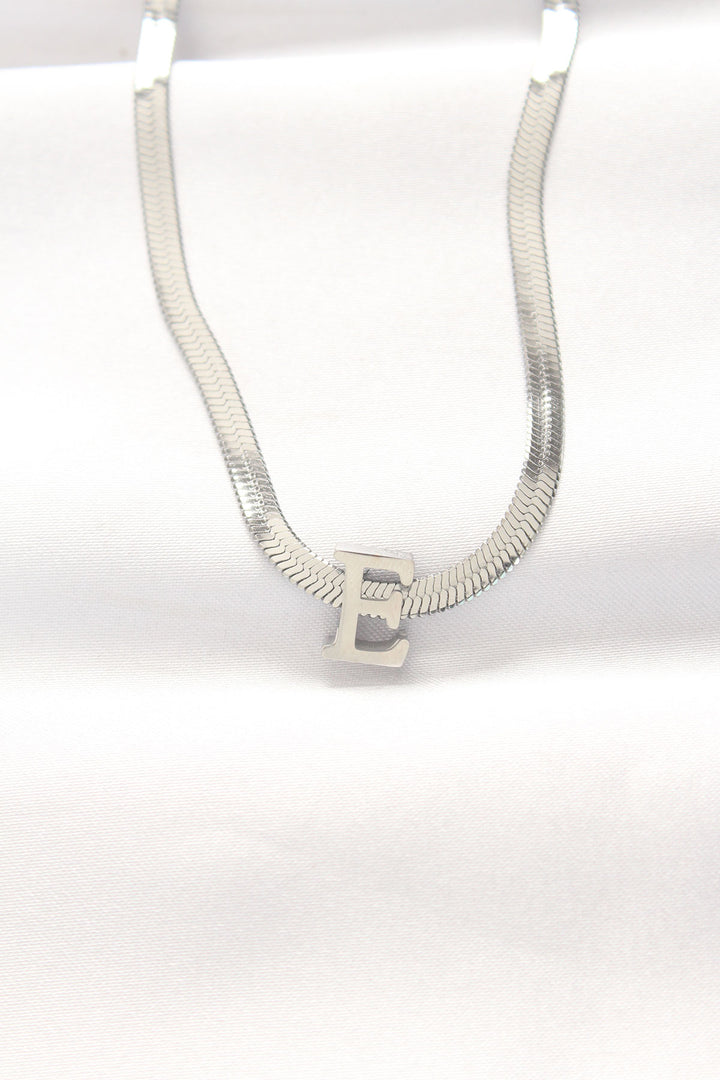 EBJ 316L Steel E Letter Silver Color Italian Chain Necklace - Chiapa de Corzo