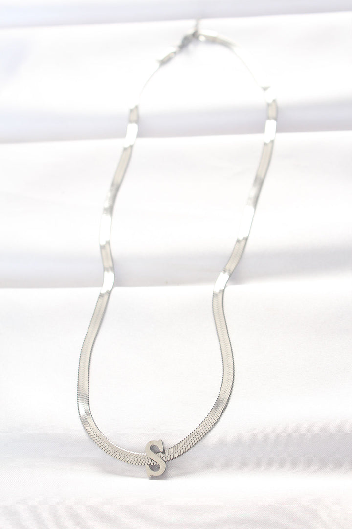 EBJ 316L Steel S Letter Silver Color Italian Chain Necklace - Lleida