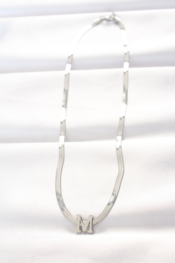 EBJ 316L Steel M Letter Silver Color Italian Chain Necklace - Carini