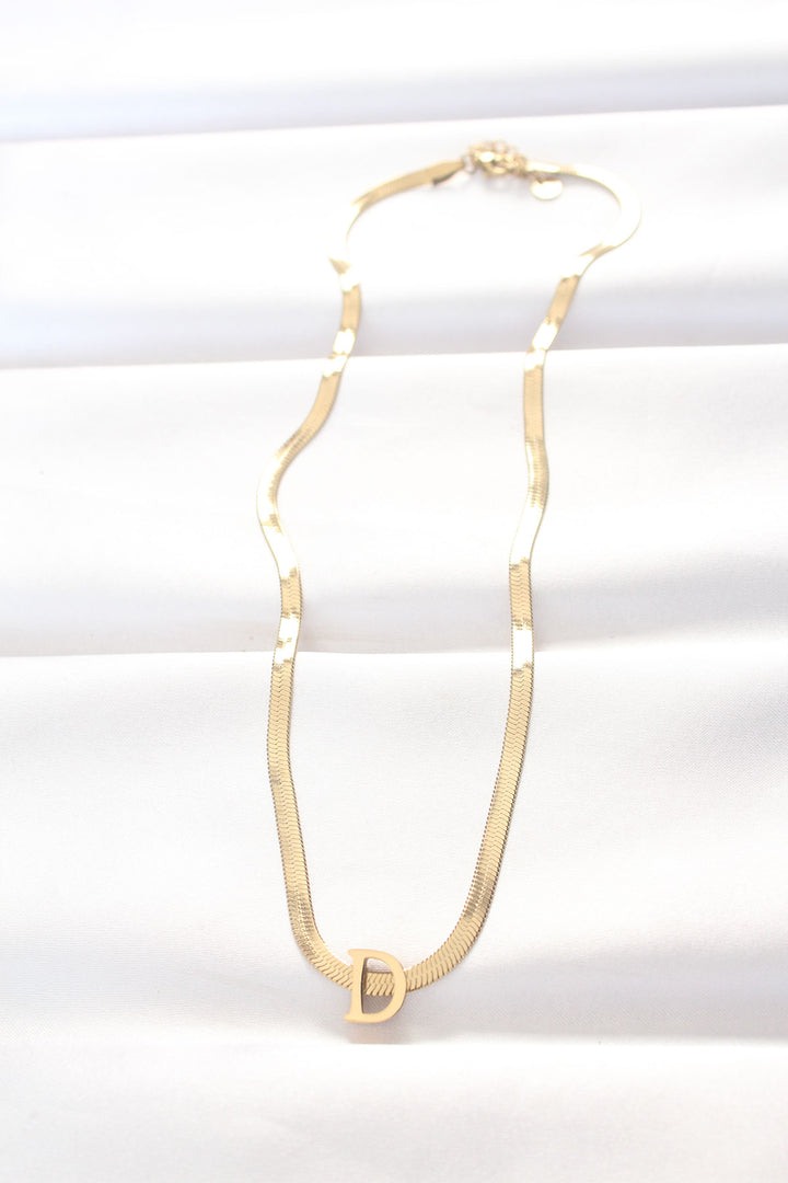 EBJ 316L Steel D Letter Gold Color Italian Chain Necklace - Lecco