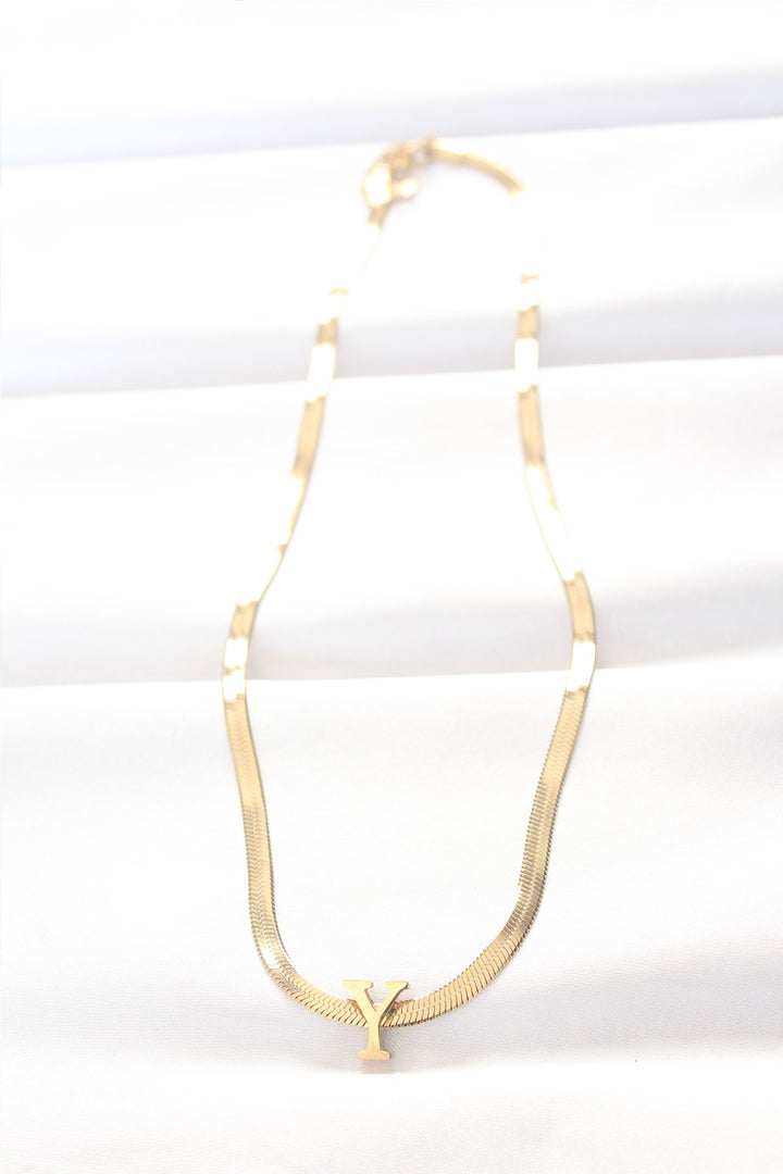 EBJ 316L Steel Y Letter Gold Color Italian Chain Necklace - Città di Castello