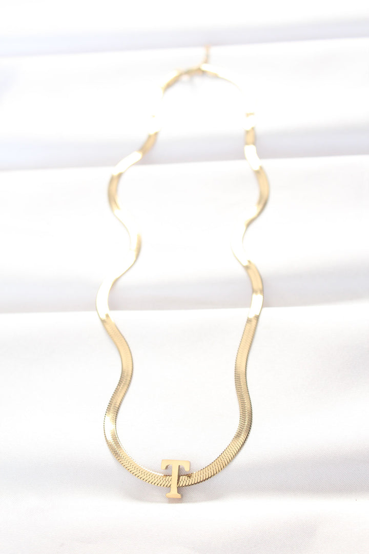 EBJ 316L Steel T Letter Gold Color Italian Chain Necklace - Svitlovodsk