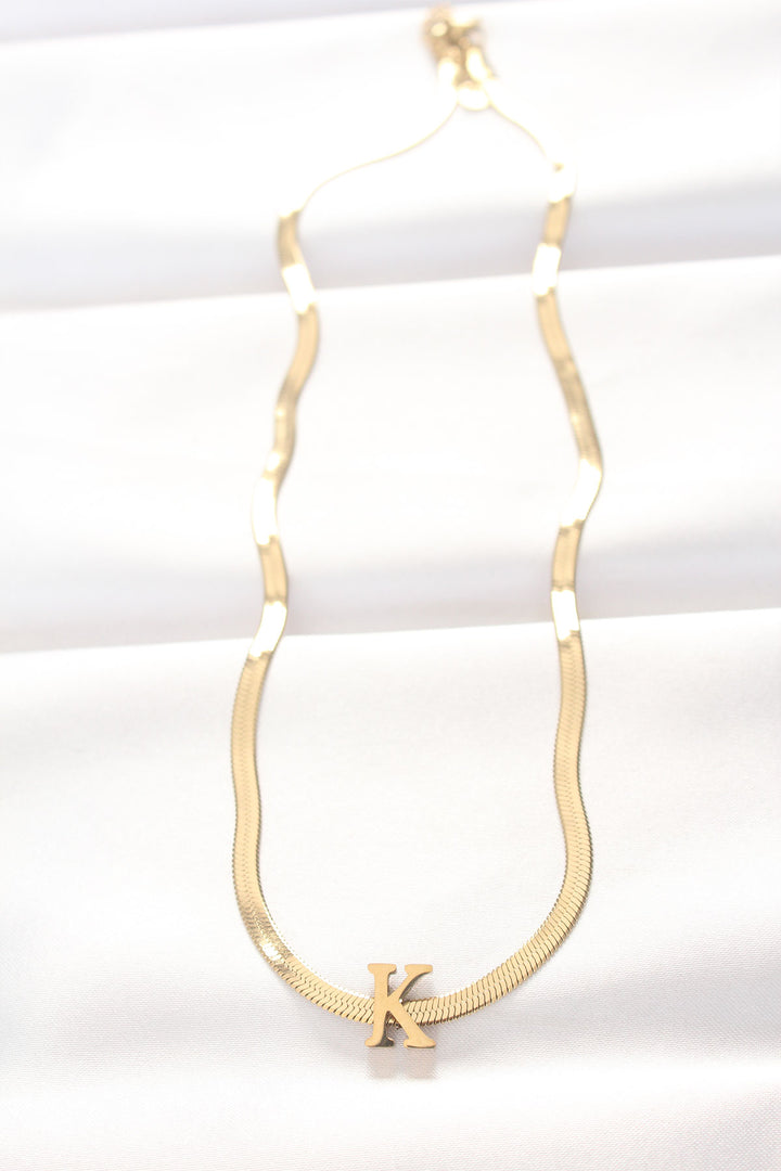 EBJ 316L Steel K Letter Gold Color Italian Chain Necklace - Bridgeport