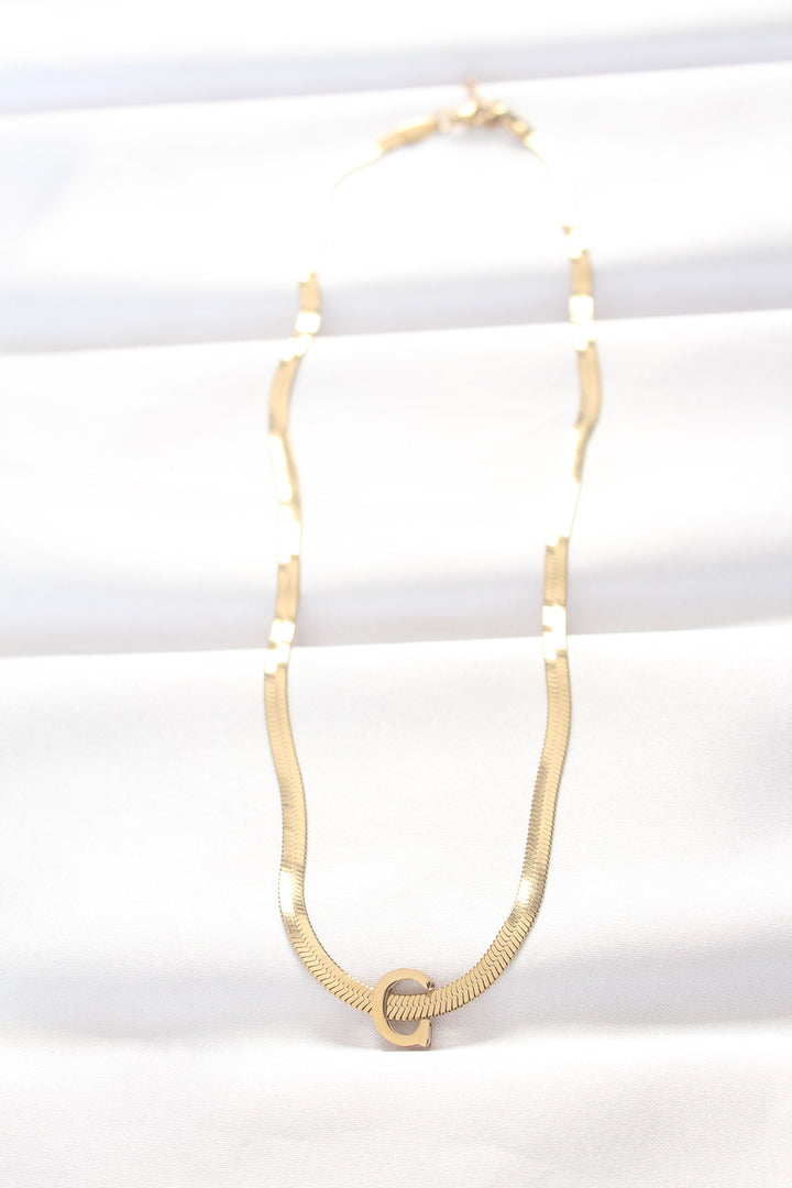 EBJ 316L Steel C Letter Gold Color Italian Chain Necklace - Olot