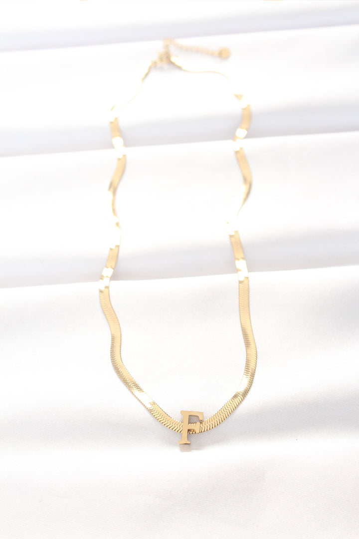 EBJ 316L Steel F Letter Gold Color Italian Chain Necklace - Cambridge