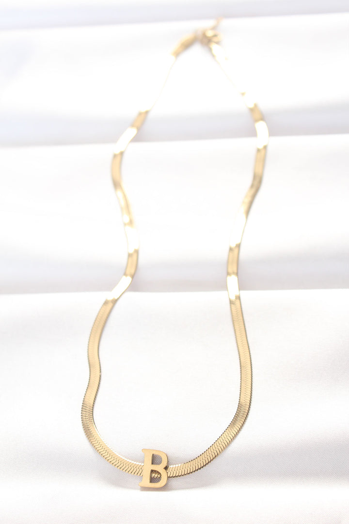 EBJ 316L Steel B Letter Gold Color Italian Chain Necklace - Margate