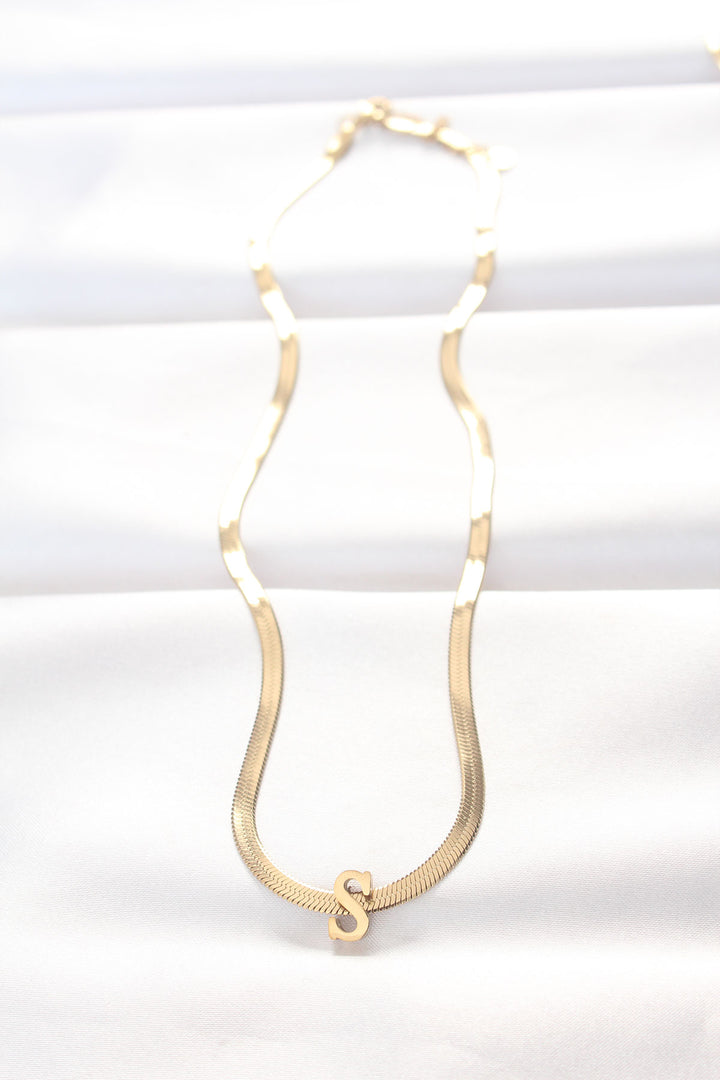 EBJ 316L Steel S Letter Gold Color Italian Chain Necklace - Egg Harbor