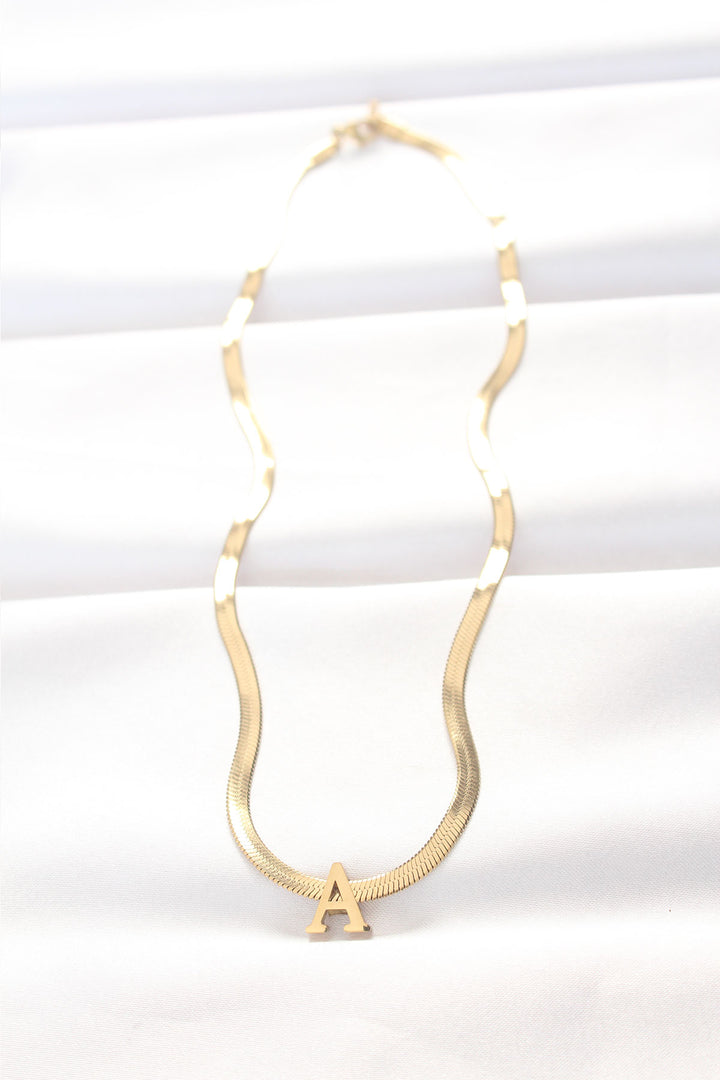 EBJ 316L Steel A Letter Gold Color Italian Chain Necklace - Indianapolis